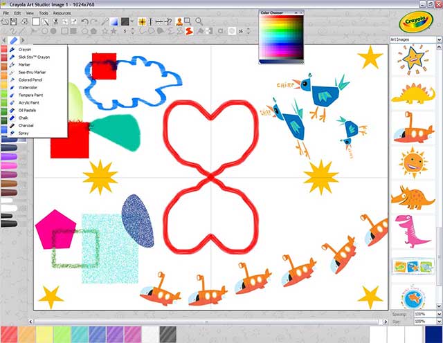 Giao diện phần mềm Crayola Art Studio cho máy tính