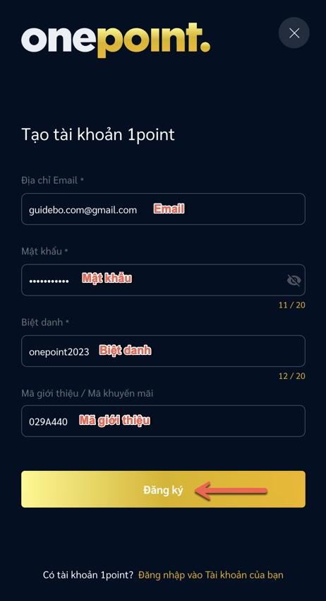 Đăng ký tài khoản 1Point