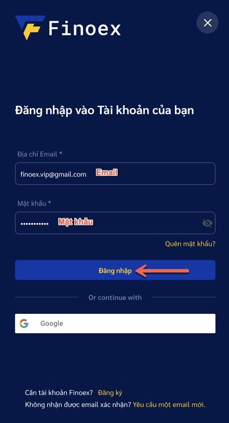 Đăng nhập sàn Finoex