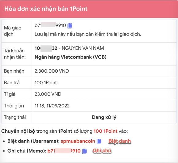 Kiểm tra đơn hàng bán 1Point